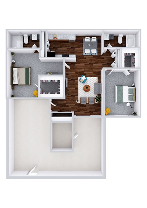 Floor plan for 2 beds, 2 baths, 983 sqft